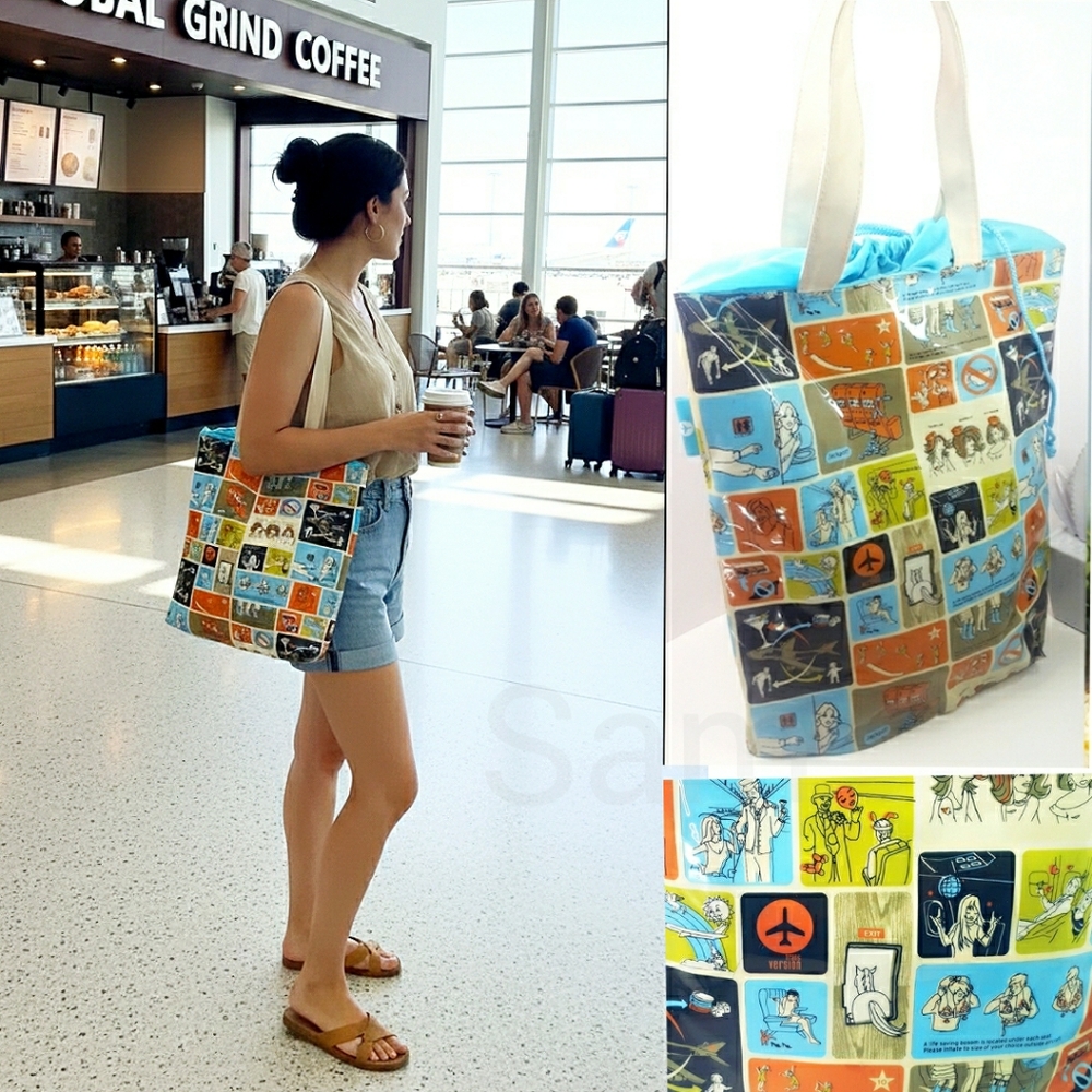 Retro 70's🔥Blue Transversion Vinyl Tote Shoulder Bag💙Hilarious Graphics🤣